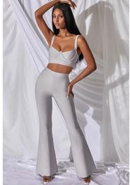 Women's Two Piece Pants 2024 Ladies Fashion Bandage Wrapped Chest Sling Top High Waist Tight Trousers Sexy Girl Two-Piece Set