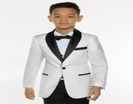 White Boys Tuxedo Boys Dinner Suits 3 Piece Boys Black Shawl Lapel Formal Suit Tuxedo for Kids Tuxedo for Wedding Party JacketPan1753299