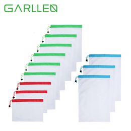 GARLLEN 12Pcs Reusable Washable Vegetable Fruit Toy Storage Pouch Produce Mesh Bags 3 Different Sizes Bags For Grocery Storage 240229