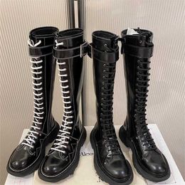 Sports shoes 2024 Spring and Autumn Sida Knee Up Martin Womens English Style Thick Sole Genuine Leather Mid length Knight Long Boots