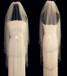 New 2 Tiers White Ivory Wedding Veils Fingertip Length Bridal Veil Crystal Comb6345752