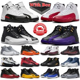 Con box jumpman 12 scarpe da basket da uomo 12s Cherry Field Purple Playoffs Black Royalty Red Taxi Stealth Reverse Flu Game scarpe da ginnastica da uomo sportive da esterno