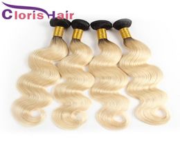 Dark Roots Blonde Human Hair Bundles 3pcs Brazilian Virgin Body Wave Ombre Weave Coloured 1B 613 Platinum Blond Wavy Sew In Extensi7735866