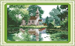 The lakeside houses home decor paintings Handmade Cross Stitch Embroidery Needlework sets counted print on canvas DMC 14CT 11CT1913805