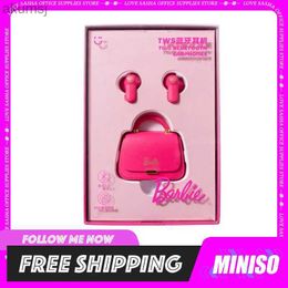 Cell Phone Earphones Miniso Barbie Bluetooth Headset Kawaii Anime Cute Cartoon Pink Headphone Protective Case Super Battery Life Long-lasting Durable YQ240304