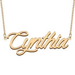 Cynthia Name Necklace Pendant for Women Girls Birthday Gift Stainless Steel Custom Nameplate Kids Best Friends Jewelry 18k Gold Plated