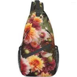 Backpack Flowers Print Cross Chest Bag Crossbody Sling Shoulder Travel Hiking Daypack Cycling