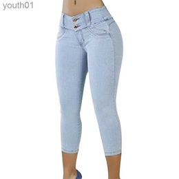 Women's Jeans Womens Jeans Plus Size Skinny Capris Woman Female Stretch Knee Length Denim Shorts Pants Women With High Waist Summer 240304