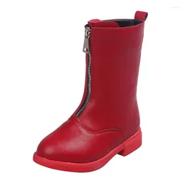 Boots Fashion Girls Kids Children Sutents Shoes PU Rubber Zip Thicken Plush For Leather Winter 2024