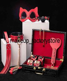 Massage BDSM Kits Genuine Leather Bondage Set Fetish Handcuffs Collar Gag Whip Gift Erotic Adult 18 Sex Toys for Women Couples Gam2973291