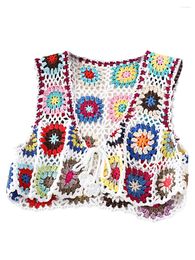 Women's Vests Women S Vintage Crochet Floral Embroidery Knit Vest Waistcoat Sleeveless Hollow Out Tie Up Boho Camisole Beachwear With Tassel