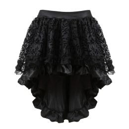 skirt Women Gothic Floral Lace Ruffled Skirt Asymmetrical High Low Skirt Steampunk Pirate Skirts Halloween Costumes Plus Size