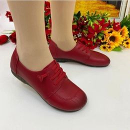 Casual Shoes Ladies 2024 Spring Vintage Lace Up Soft Soled Non Slip Women Flats Fashion Leather Woman Single