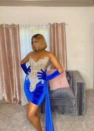 Party Dresses Velvet Royal Blue Diamond Short Prom Black Girls Sexy Birthday African Mini Cocktail Homecoming