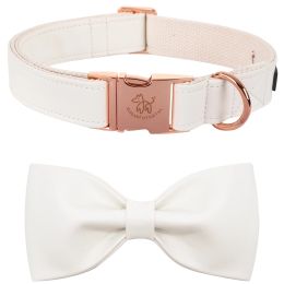 Collars Elegant little tail Leather Dog Collar with Bow White Dog Bow Collar Premium Girl or Boy Dog Collar Cute Dog Bowtie Collar