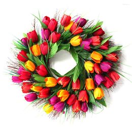 Decorative Flowers Spring Artificial Tulip Front Door Wreath Window Wall Wedding Hanging Decor