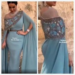 2024 Arabisch Meerjungfrau Abendkleid Perlen Kristalle Prom Party Kleider Chiffon Formale Party Zweite Empfang Kleider