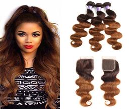 Brazilian Ombre Human Hair Weave Bundles with Closure Two Tone Blonde 430 Brazilian Body Wave Human Hair Extensions with Closure2011060