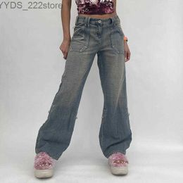 Jeans Jeans Blue Y2k Emo Grunge Streetwear Baggy Vintage Wide Leg High Waist Straight Denim Trousers 2000s Clothes 240304