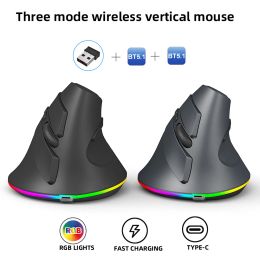 Mice 3 Modes Wireless Mouse 2.4G USB and Bluetooth 5.1 LED Rechargeable Ergonomics Vertical Mouse With Backlight For Tablet PC Laptop