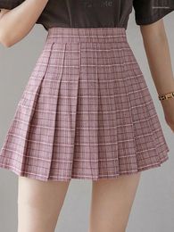 Skirts High Waist Thin A-line Short Plaid Pleated Skirt Female Summer Spring And Autumn Girls Dance Mini