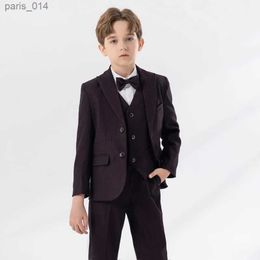 Suits Children Wine Red Jacket Vest Pants Bowtie 4PS Piano Party Dress Kids Ceremony Photograph Suit Flower Boys Performance Costume