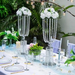 Party Decoration 2PCS Cylinder Acrylic Imitation Crystal Flower Stand Desktop Wedding Centrepiece Lead Road Event