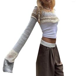 Women's Sweaters Women Knitted Crochet Crop Tops Y2k Long Sleeve Patchwork Shrug Sweater Short Knitwear Covers Up Tee Streetwear