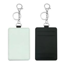 Sublimation Blank Card Cover with Pendants Keychain PU Leather Hot Transfer Single sided Printing Card Holder Wholesale ZZ