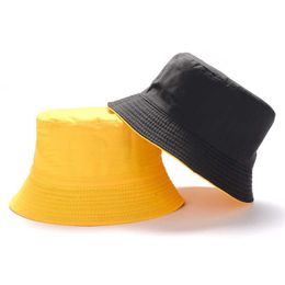 New Men Women Summer Two Side Cotton Bucket Hat Bob Boys Girls Hip Hop Panama Fashion Solid Outdoor Sun Visor Fishing Hat Q0805258V
