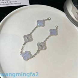 2024jewelry Designer Vans Four-leaf 925 Sterling Silver Purple Chalcedony Four Leaf Clover Five Flower Bracelet Plated with 18k White Gold Diamond Cnc Precision