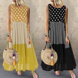 Dresses Bohemian Printed Maxi Dress Women's Ruffle Sundress 2023 Zanzea Casual Sleeveless Polka Dot Tank Vestidos Female Patchwork Robe