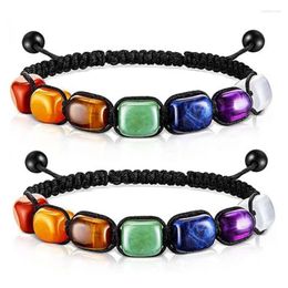 Charm Bracelets KFT Natural Healing Crystal Quartz Black Rope Weave Stone Bracelet With Tree Of Life T Chakra Reiki Jewellery