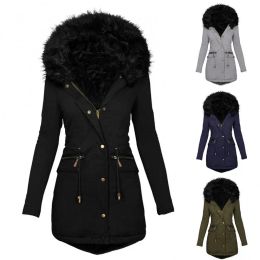 Parkas 40%HOTLadies Winter Long Sleeve Faux Fur Hood Midlength Warm Coat Parka Snow Jacket Hooded Quilt Snow Jacket Large Size