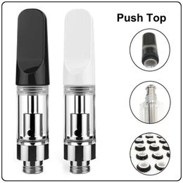 Pressed Atomizer Push Top TH205 Ceramic Glass Vape Cartridges 1.0ml White Black Childproof Snap-on Mouthpiece 510 Thread Empty Carts