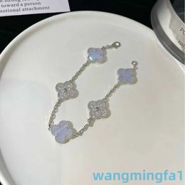 2024 Jewellery Designer Brand Vanl Cleefl Silver Purple Chalcedony Four Leaf Clover Five Flower Plated 18k White Gold Diamond Cnc Precision