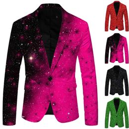 Men's Suits Suit 3d Sequin Printed Pocket Lapel Button Up Blazers Two Social Outerwear Coat Casual Wedding Jacket