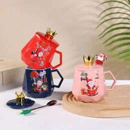 Mugs Holiday Coffee Portable Merry Chrstmas Ceramic Milk Tea Cup With Spoon Home Kitchen Drinkware Accessories