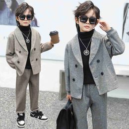 Suits Children Autumn Winter Jacket Pants 2PCS Photography Suit Kids Birthday Wedding Dress Flower Boys Host Speech Ceremony Costume