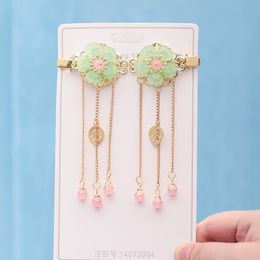 FORSEVEN New Vintage Gold Colour Long Tassel Pendant Hairgrips Clips Chinese Hairpins for Cosplay Women Girls Hanfu Dress Costume314t
