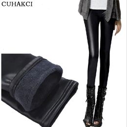 Leggings CUHAKCI New Design Black Leather Leggings Thickening Skinny Winter Legging Warm Casual Trousers Women Leggins High Quality