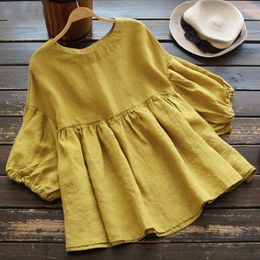 Women's Blouses Womens Tunic Tops Short Sleeve Shirts Casual Loose Ruched Plus-size Solid Color Vintage Long Pullover For Women