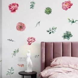 Wall Stickers Watercolour Peony Flowers Sticker Home Living Room Decoration Art Decal Poster Modern Bedroom Warm Wallpaper