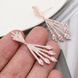 Dangle Earrings Luxury Full Zircon Paved Arrows Drop Bling Rose Gold Plated Ear Stud For Women Girls Party Brass Jewelry