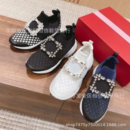 Boots Rv High Version Summer Square Buckle Water Diamond Sports Thick Sole, Increased Height, Dad Shoes Mesh Surface for Breathability