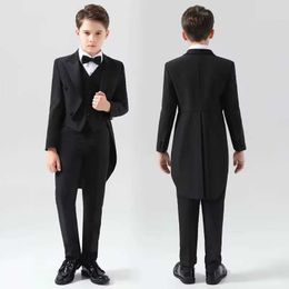 Suits Boys (Blazer+Vest+Pants) 3 Piece Classic Black Suit Kids Fashion Slim Fit Peak Lapel Formal Tailcoat Child Elegant Wedding Suit