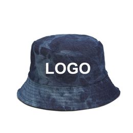 DIY LOGO Bucket Hat Women Summer Hats and Caps Washed Denim Bucket Hat Hip Hop Solid Wide Brim Cotton Beach Custom Logo295A