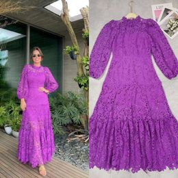 Lace Dress Banquet Long Dress Lantern Sleeves Stand Collar Purple Green White Black Small Stand-up Collar Three-dimensional Lace FZ229189
