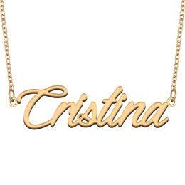 Cristina Name Necklace Pendant for Women Girls Birthday Gift Custom Nameplate Kids Best Friends Jewellery 18k Gold Plated Stainless Steel