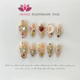 Handmade Press on Nails Glitter Rhinestone3d Charms False With Designed Fingernail Fake Nail Glue Acrylic Tips 240229